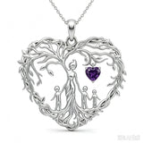 Sterling Silver Heart Pendant Birthstone Tree of Life Mother Child Family Necklace