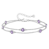 Sterling Silver Round Birthstone Double Layer Anklet