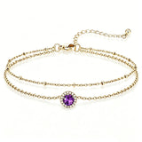Sterling Silver Birthstone Double Layer Anklet for Beach Weddings, Summer Vacations & Pool Parties