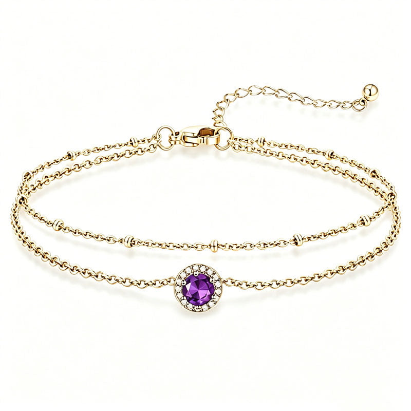 Sterling Silver Birthstone Double Layer Anklet for Beach Weddings, Summer Vacations & Pool Parties