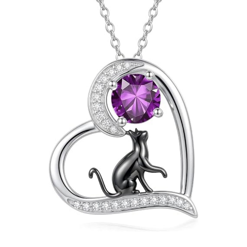 Sterling Silver Birthstone Cat Pendant Necklace Jewelry Christmas Birthday Gifts for Women