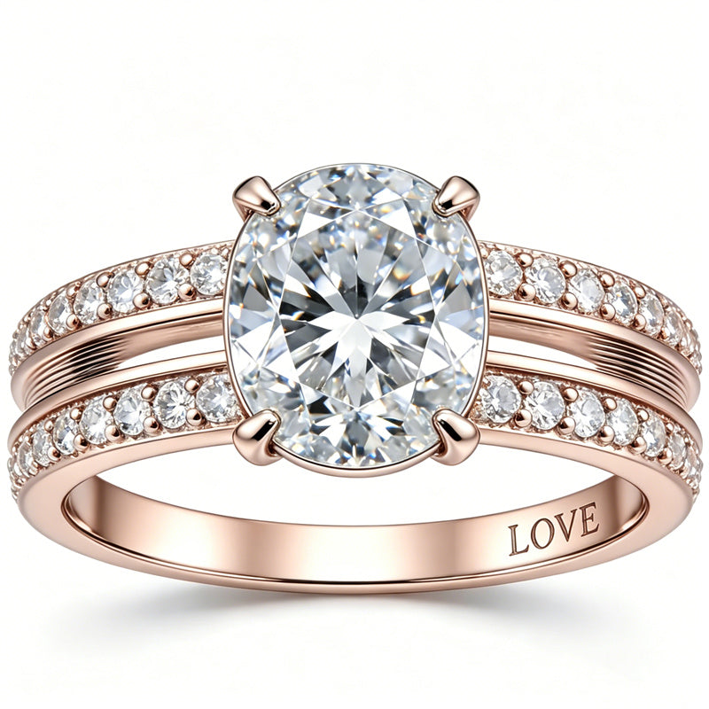 Sterling Silver 10K 14K 18K Gold Personalized Engraved Moissanite Wedding Engagement Promise Band Ring