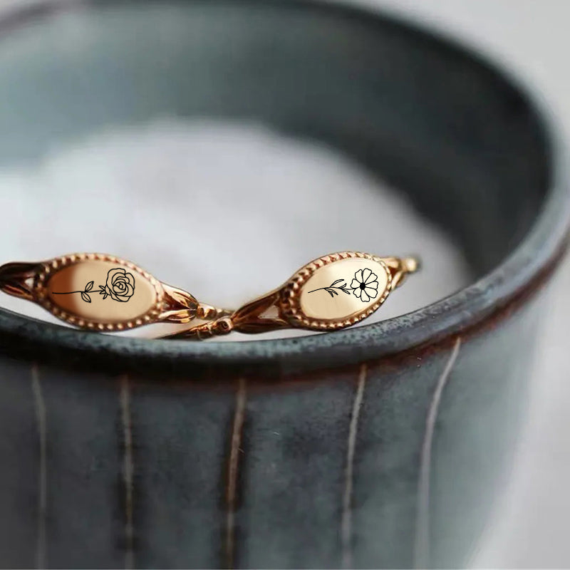 Sterling Silver Personalized  Birth Flower Ring for Women Birthday Mother's Day Christmas Gifts