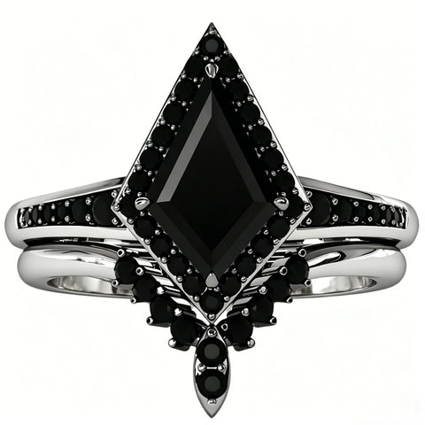 Sterling Silver 10K  14K  18K Gold 1CT-4CT Black Onyx Engagement Ring Gothic Wedding Promise Ring