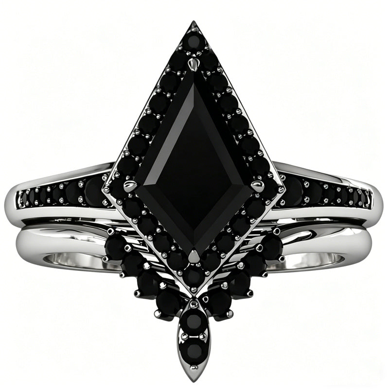 Sterling Silver 10K  14K  18K Gold 1CT-4CT Black Onyx Engagement Ring Gothic Wedding Promise Ring