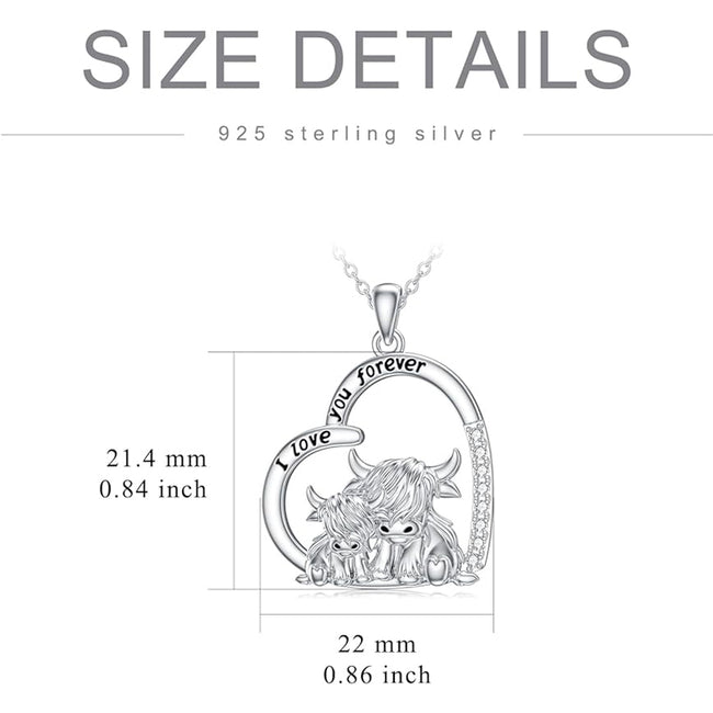 Sterling Silver Highland Cow Jewelry Necklace Highland Cow Necklace Pendant Gifts for Women Girls Animal Cow Lover