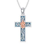Sterling Silver Turquoise Personalized Engraved 12 Month Birth Flower Cross Pendant Necklace