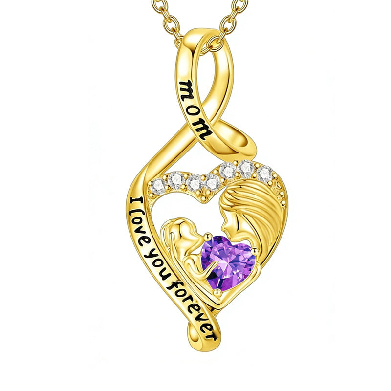 10K 14K 18K Yellow Gold 12 Months Birthstone  Infinity Mother Daughter Pendant Necklace