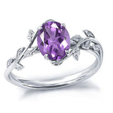 Sterling Silver  Oval Birthstone  Leaf Promise Ring for Her