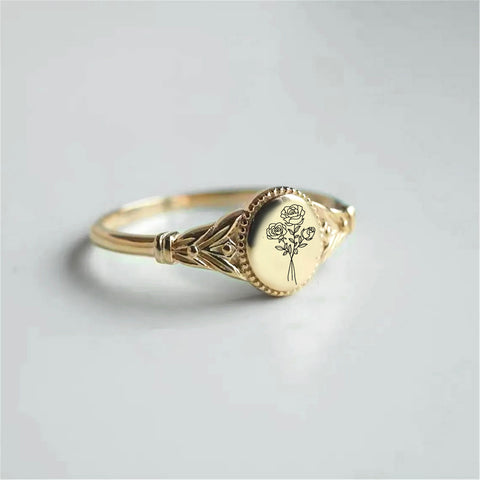 Sterling Silver Custom  Birth Flower Ring for Women Birthday Mother's Day Christmas Gifts