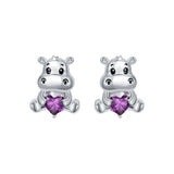 Sterling Silver Birthstone Otter Hippo Stud Earrings