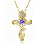 14K  Gold Plated 12 Color Birthstone Sunflower Cross Pendant  Necklace for Women Faith Cross Jewelry
