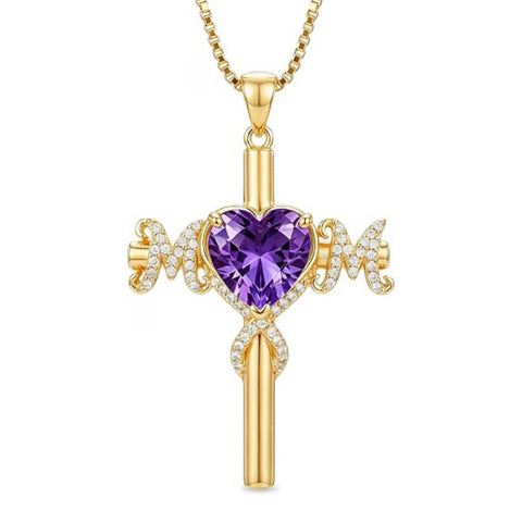 14K Gold Plated  Birthstone Cross Necklace  Pendant Necklace Mother's Day Birthday Gifts for Women