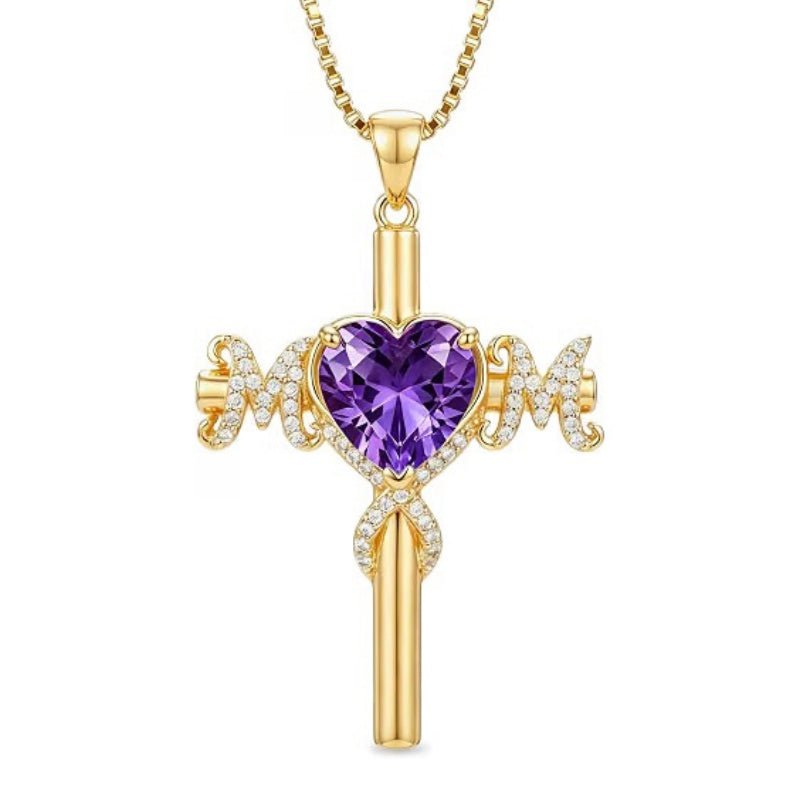 14K Gold Plated  Birthstone Cross Necklace  Pendant Necklace Mother's Day Birthday Gifts for Women