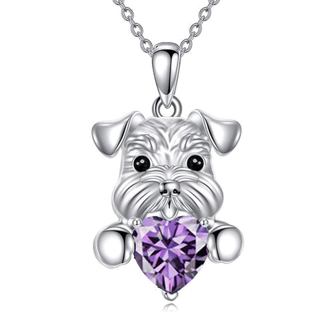 Sterling Silver Birthstone Schnauzer Pendant  Necklace