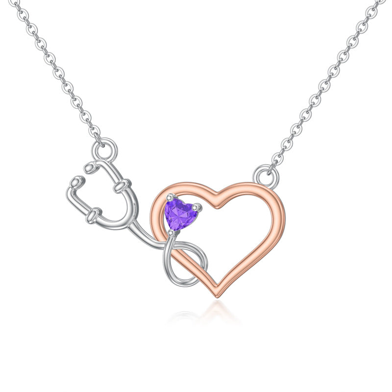 Sterling Silver  Heart Birthstone Stethoscope Pendant Necklace Medical Gifts for  Doctors Nurses RN APRN CNA EMT