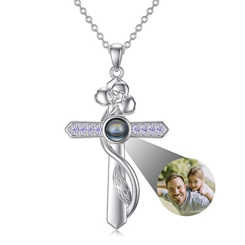 Sterling Silver Cross 100 Languages 12 Month Birthstone Birth Month Flower Pendant Necklace