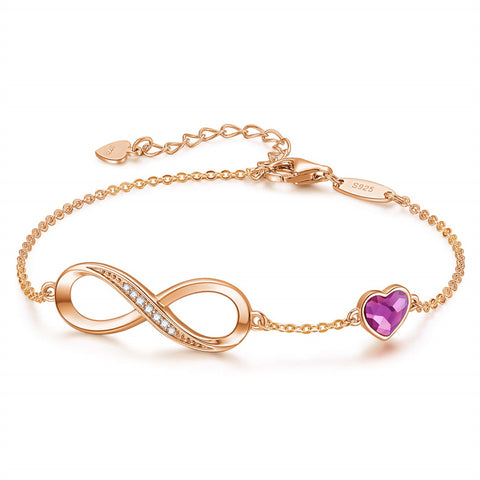 Sterling Silver CZ Infinity Heart Symbol Charm  Pendant Bracelet