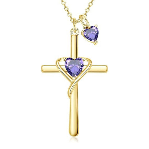 14K Gold Plated Birthstone Rose Cross Necklace for Women Faith Jewelry Gift