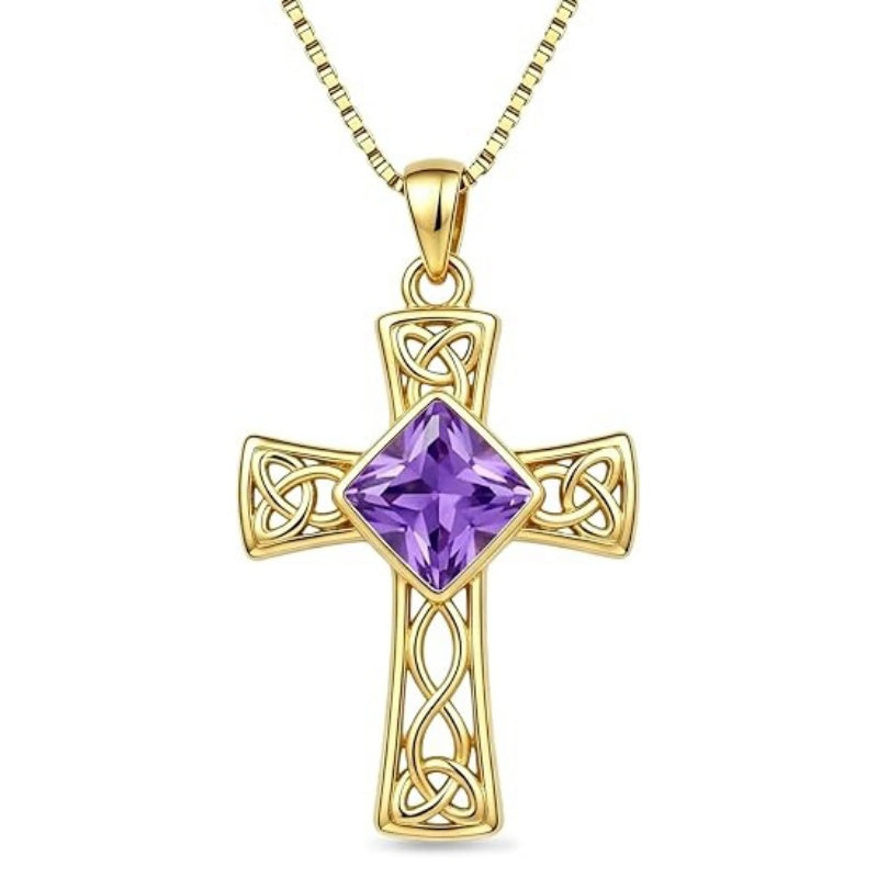 14K Gold Plated  Birthstone Cross Necklace  Pendant Necklace Mother's Day Birthday Gifts for Women