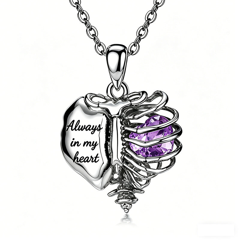 Sterling Silver Black Heart Skeleton Necklace With Engraved