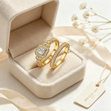 14K Gold Plated 2CT Cubic Zirconia  Halo Engagement Ring Wedding Band Bridal Sets for Women