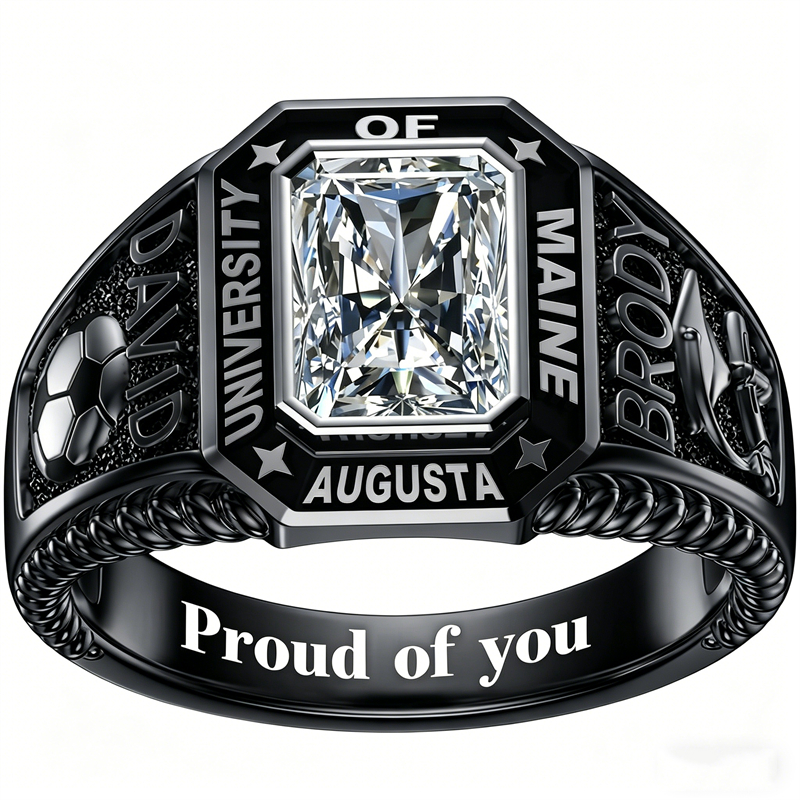 Sterling Silver 10K 14K 18K Gold Personalized  Engraved Class Ring for Men