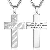 Personalized Men's Cross Necklace Bible Verse Stainless Steel American Flag Pendant Chain for Boys Men