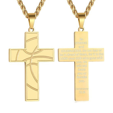 14K Gold Plated Bible Verse Basketball Cross Pendant Necklace for Men
