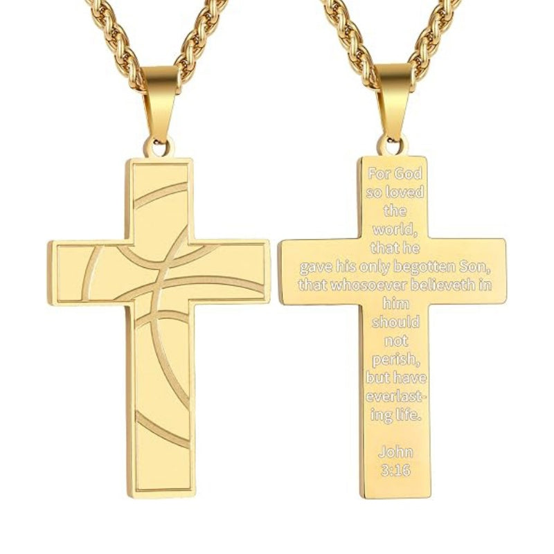 14K Gold Plated Bible Verse Basketball Cross Pendant Necklace for Men