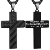 Personalized Men's Cross Necklace Bible Verse Stainless Steel American Flag Pendant Chain for Boys Men