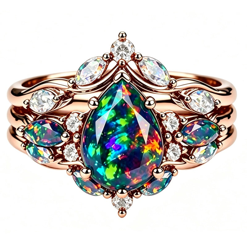 Sterling Silver 10K  14K  18K  Gold Personalized Engraved Black Opal Engagement Wedding Promise Ring for Her