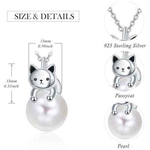 Moonstone Cat Necklace 925 Sterling Silver Cat Pendant Necklace Gift for Women Daughter Mother