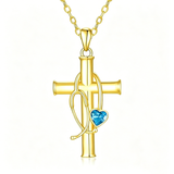 Stethoscope Cross 14K Gold Plated Pendant Necklace for Women Nurse Doctor Birthday Graduation Gift for Medical Student