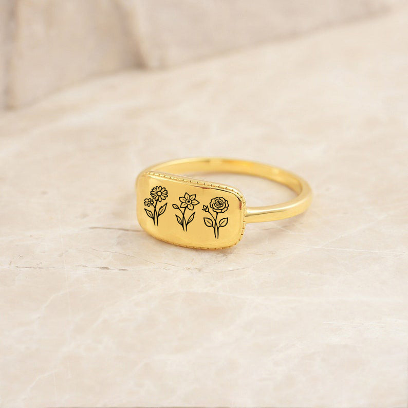 Sterling Silver Personalized Birth Flower Ring