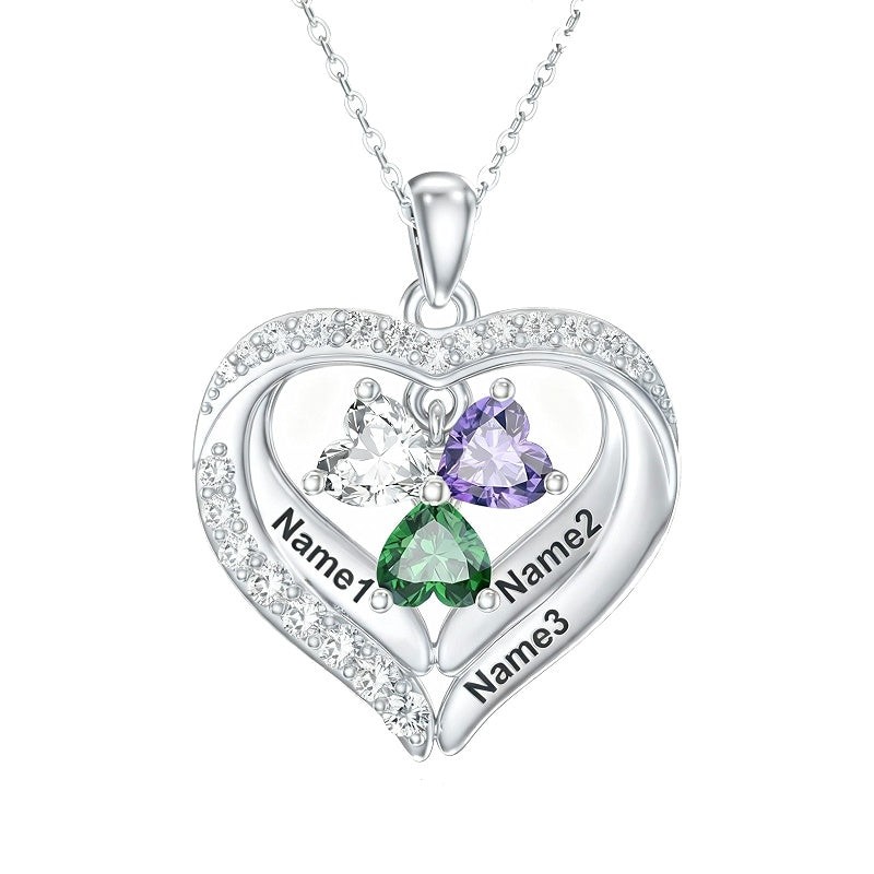 14K Gold Plated Personalized 1-5 Heart Birthstone Names Necklace  for Women