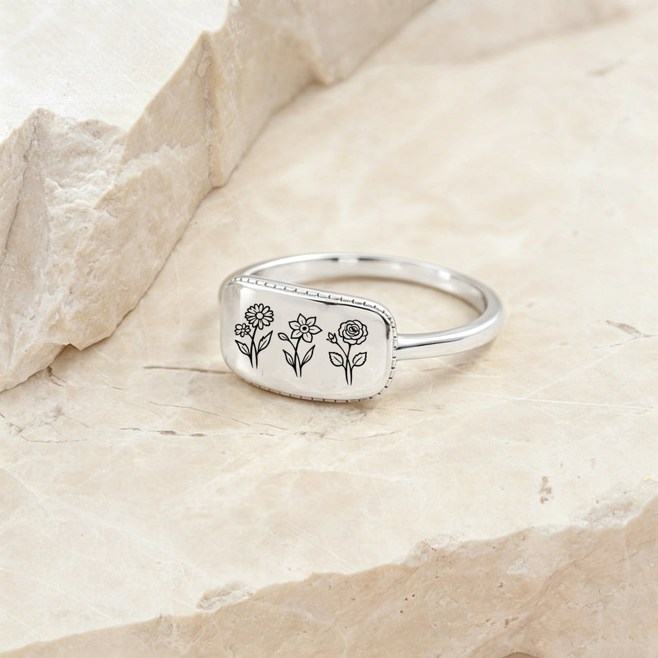 Sterling Silver Personalized Birth Flower Ring