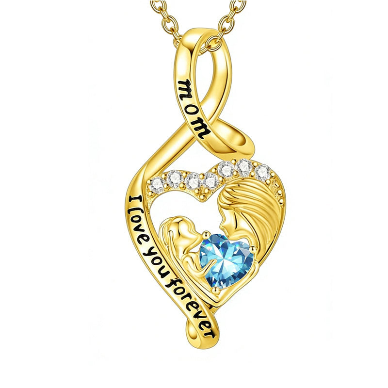 10K 14K 18K Yellow Gold 12 Months Birthstone  Infinity Mother Daughter Pendant Necklace