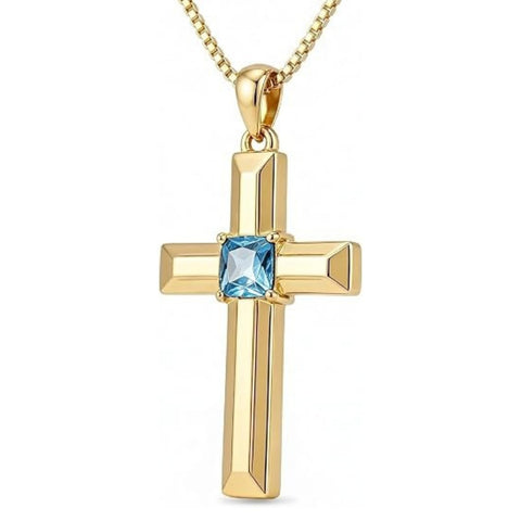 14K Gold Plated  Birthstone Cross Necklace  Pendant Necklace Mother's Day Birthday Gifts for Women