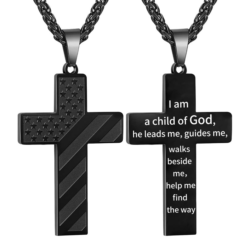 Personalized Men's Cross Necklace Bible Verse Stainless Steel American