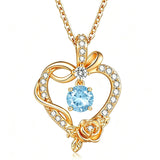 14K Gold Plated Round Birthstone Rose Flower Pendant Necklace for Women