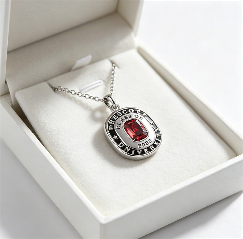 Copper Sterling Silver Custom Birthstone Engraved Class Graduation Necklace