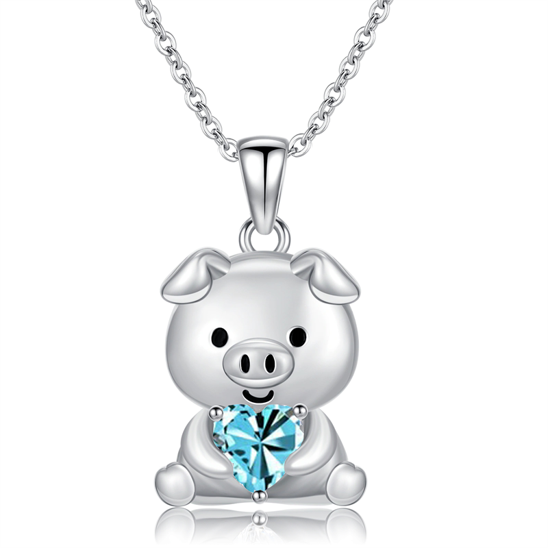 Sterling Silver 12 Month Birthstones Pig Pendant Necklace