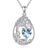 Sterling Silver Birthstone Teardrop Tree of Life Pendant Necklace