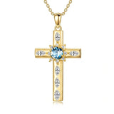 14K Gold Plated Birthstone Infinity  Cross Pendant NecklaceJewelry for Women