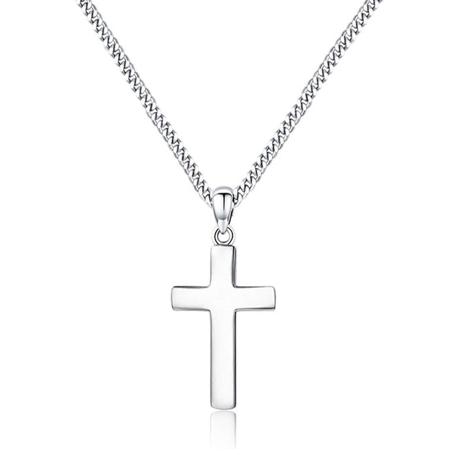 925 Sterling Silver Cross Pendant Necklace for Men Boys with 3mm Cuban Chain 20+2 inches