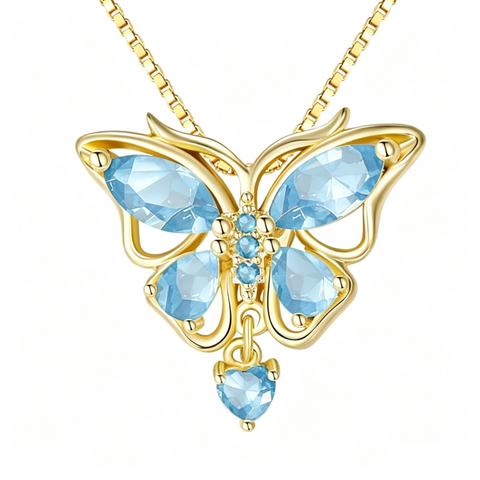 14K Gold Plated Birthstone Butterfly Necklace for Women Ideal Gift for Anniversary Christmas Birthday