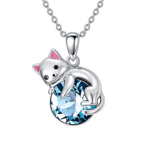 Sterling Silver Cubic Zirconia  Cat Pendant Necklace for Women