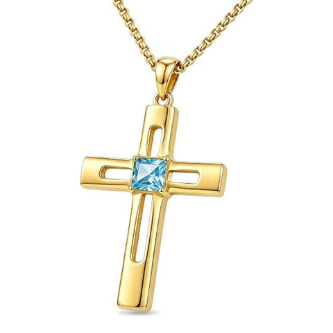 14K Gold Plated Birthstone Cross Pendant Necklace for Women  Anniversary Christmas Birthday Gift