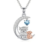 Sterling Silver Round Heart Birthstone Highland Cow Pendant Necklace Fluffy Cow Jewelry Gifts Birthday Christmas